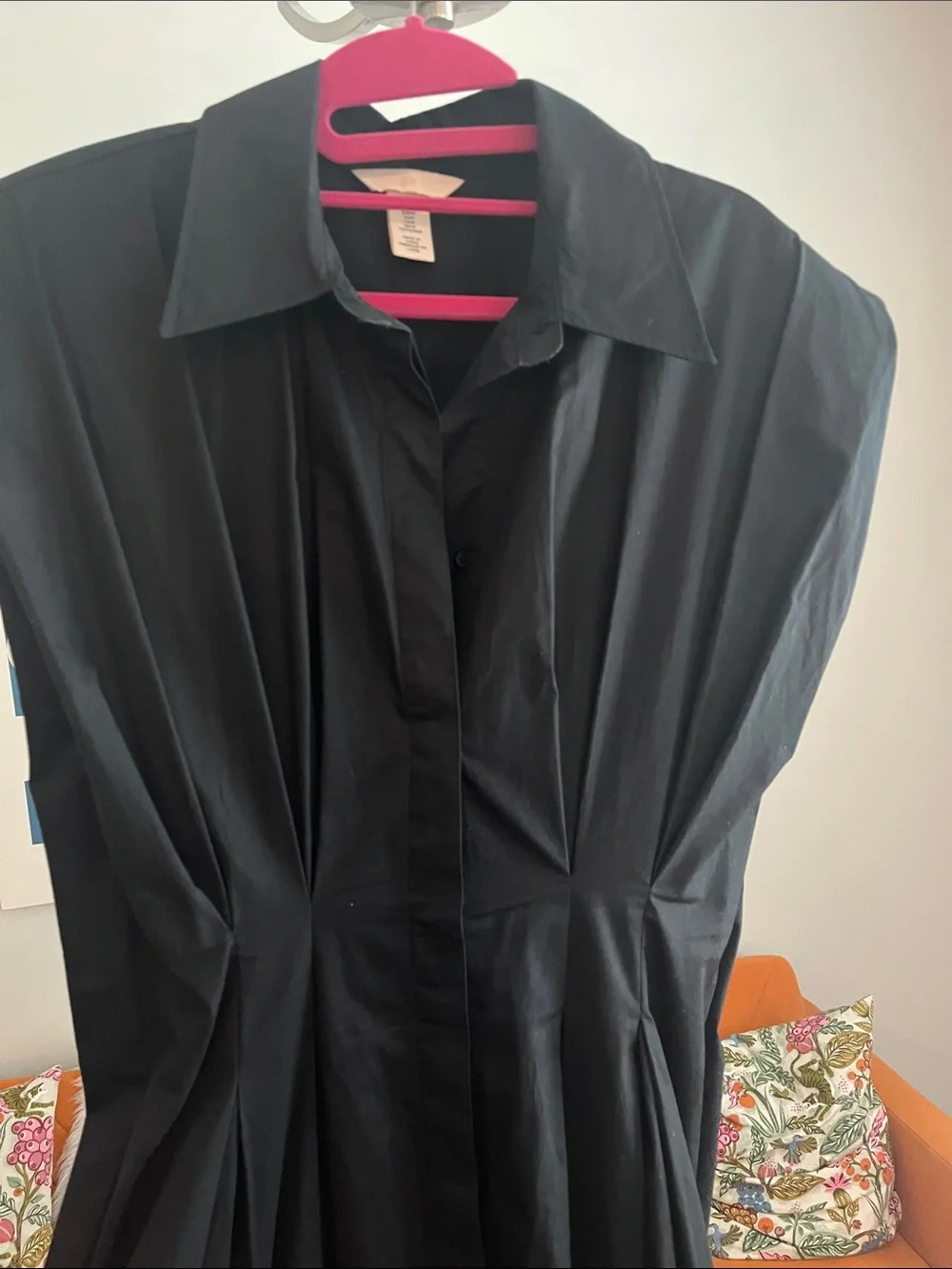 H&M Black Poplin Cotton Maxi Shirt Dress with Structured Shoulders - Picture 7 of 10